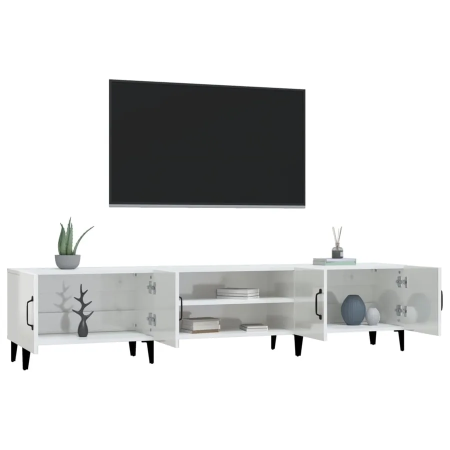 Meuble TV blanc brillant 180x31,5x40 cm bois d'ingénierie - 5
