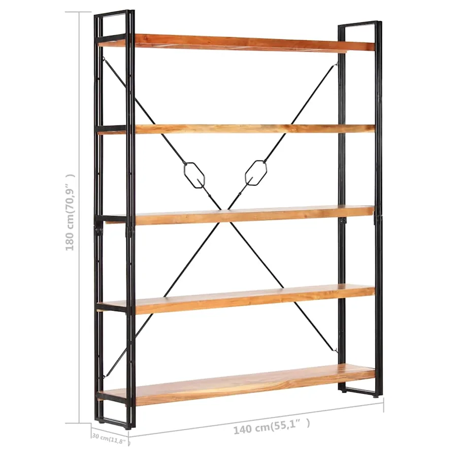 Bibliothèque à 5 niveaux 140x30x180 cm Bois d'acacia solide - 6