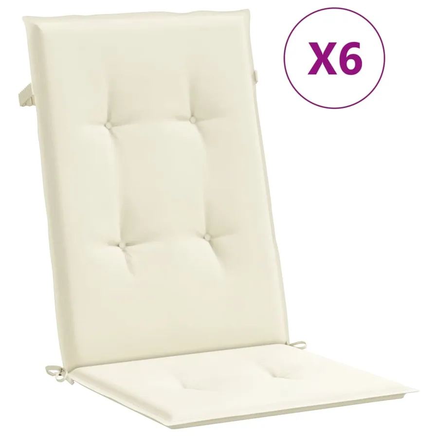 Coussins de chaise de jardin dossier haut lot de 6 crème tissu - 2
