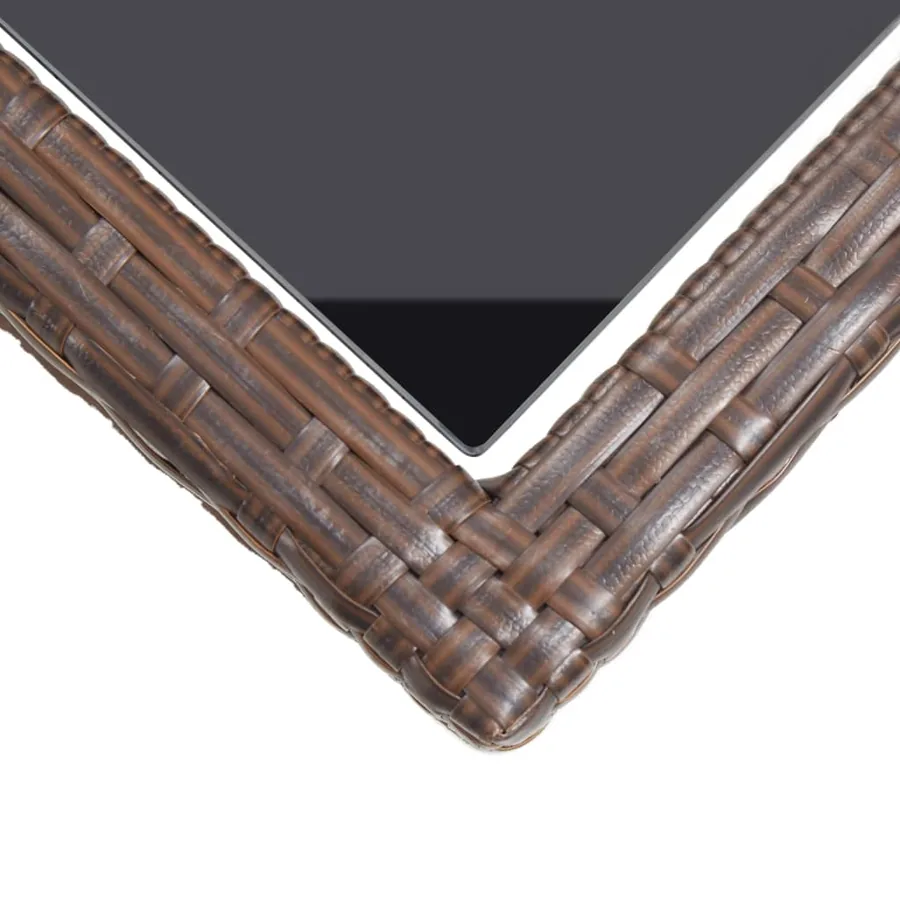 Table de jardin Marron 110x53x72 cm Verre et résine tressée - 5