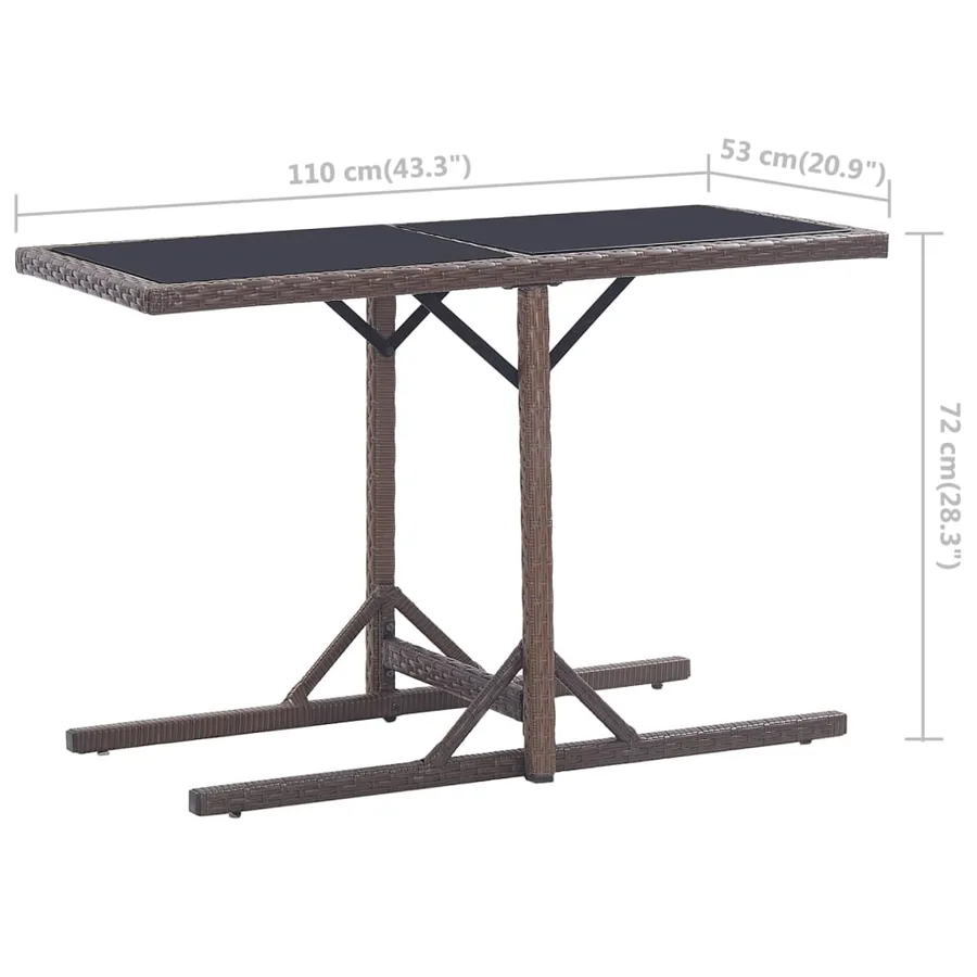 Table de jardin Marron 110x53x72 cm Verre et résine tressée - 6