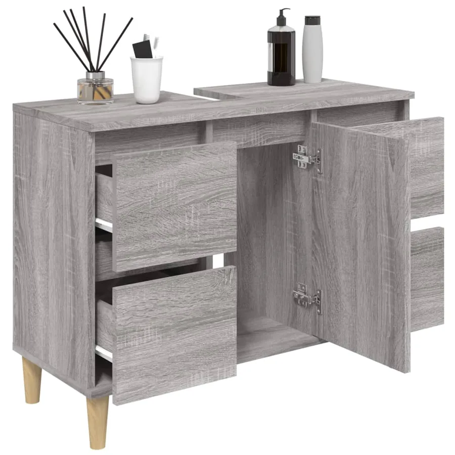 Meuble d'évier sonoma gris 80x33x60 cm bois d'ingénierie - 4