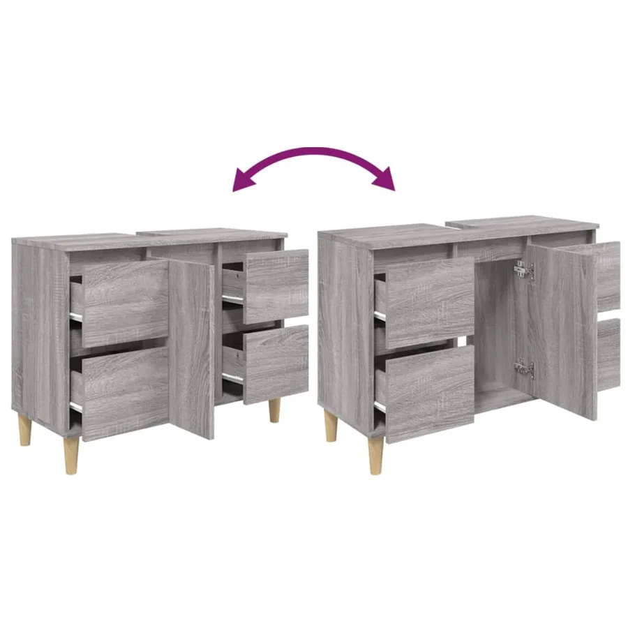 Meuble d'évier sonoma gris 80x33x60 cm bois d'ingénierie - 8