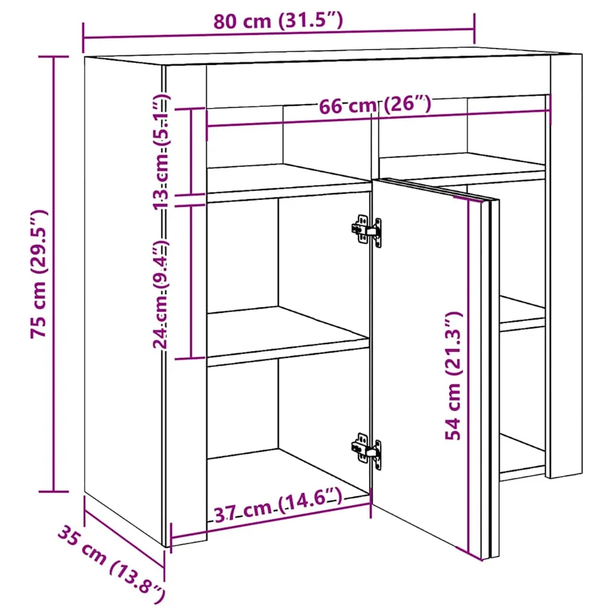 Buffet avec lumières LED chêne fumé 80x35x75 cm - 15
