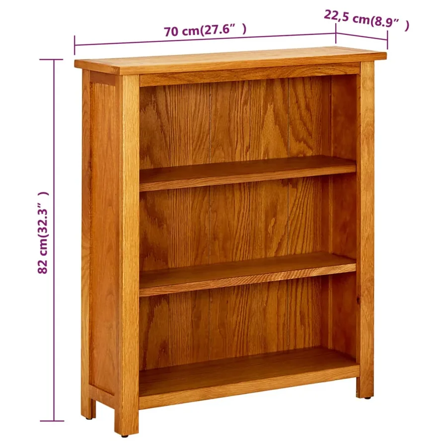 Bibliothèque à 3 étagères 70 x 22,5 x 82cm Bois de chêne massif - 6