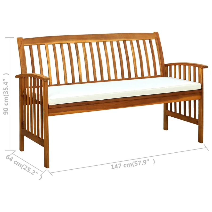 Banc de jardin avec coussin 147 cm Bois d'acacia massif - 8