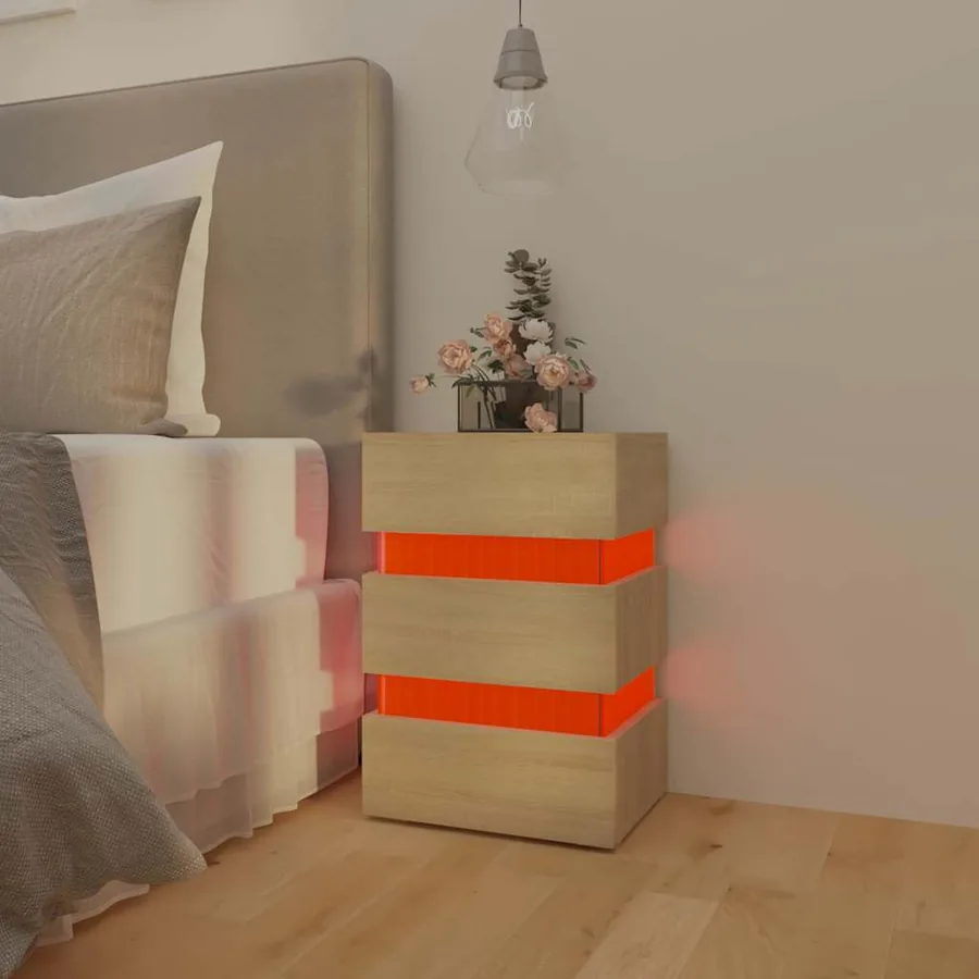 Table de chevet à LED chêne sonoma 45x35x67cm bois d'ingénierie - 11