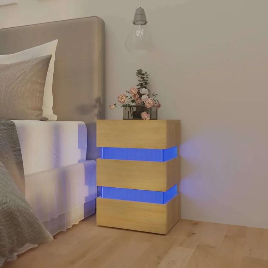 Table de chevet à LED chêne sonoma 45x35x67cm bois d'ingénierie - 12