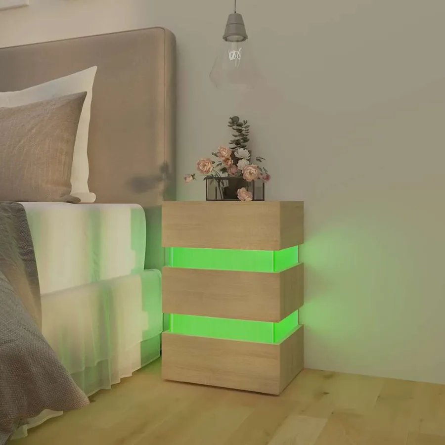 Table de chevet à LED chêne sonoma 45x35x67cm bois d'ingénierie - 13