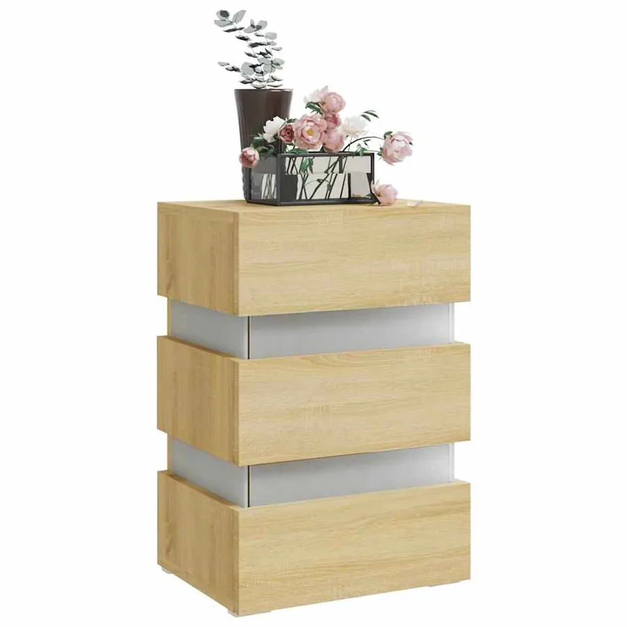 Table de chevet à LED chêne sonoma 45x35x67cm bois d'ingénierie - 3