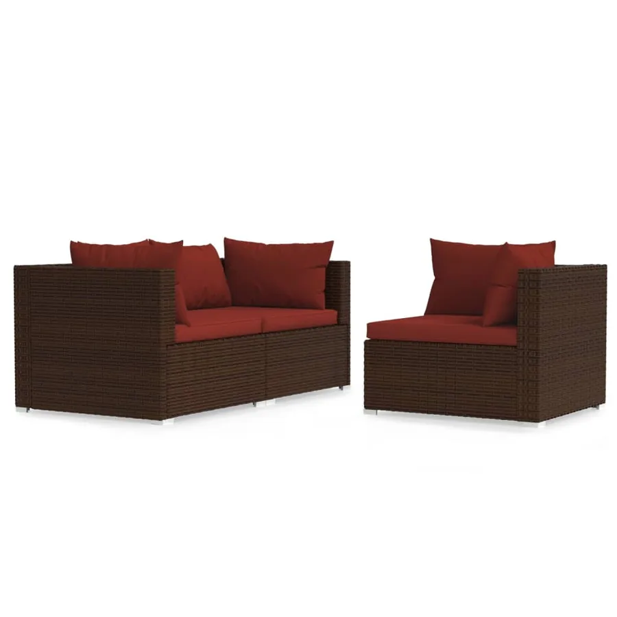 Salon de jardin 3 pcs avec coussins Marron Résine tressée - 2