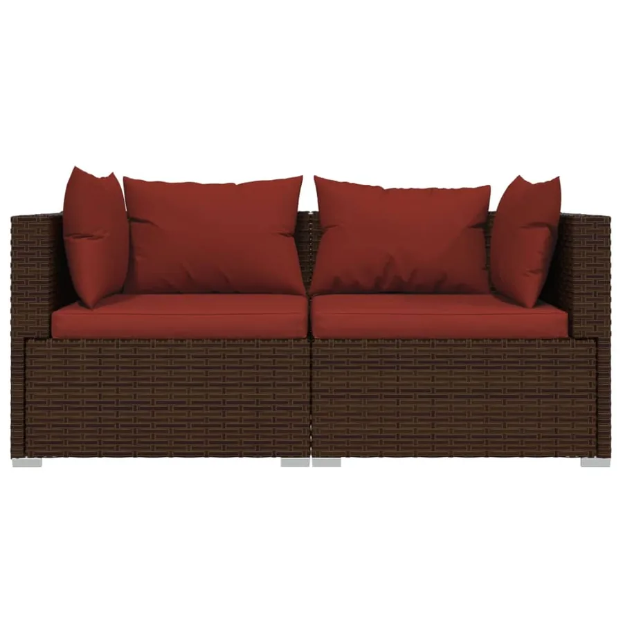 Salon de jardin 3 pcs avec coussins Marron Résine tressée - 4