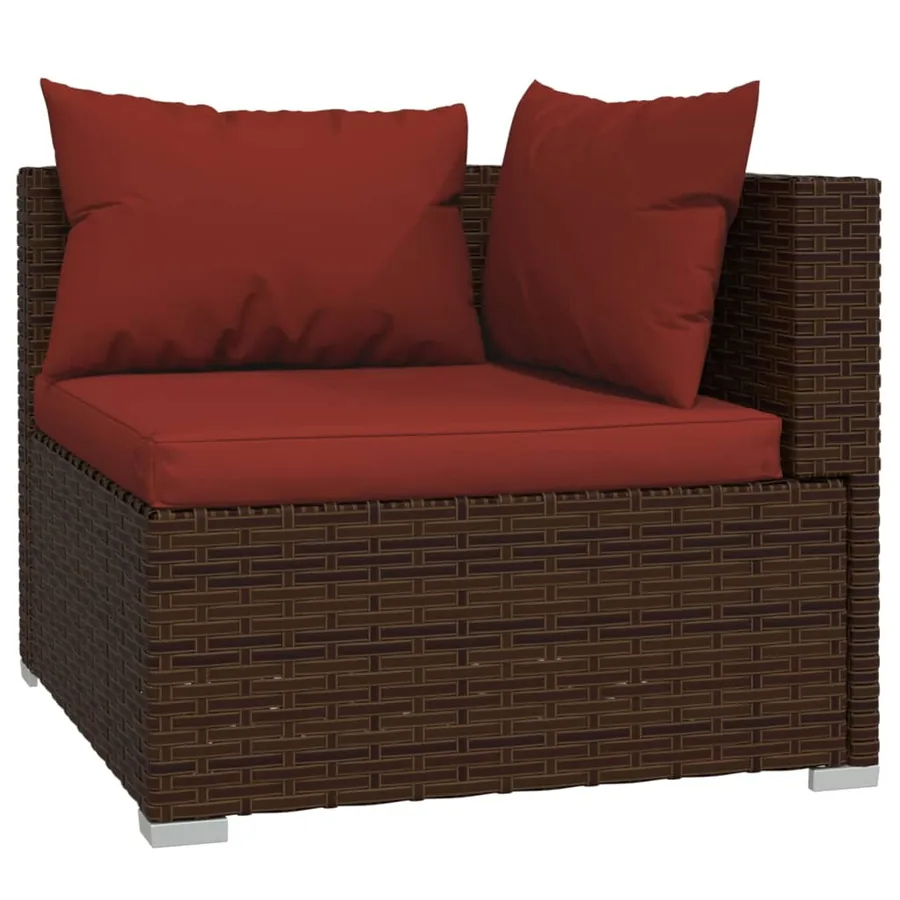 Salon de jardin 3 pcs avec coussins Marron Résine tressée - 5