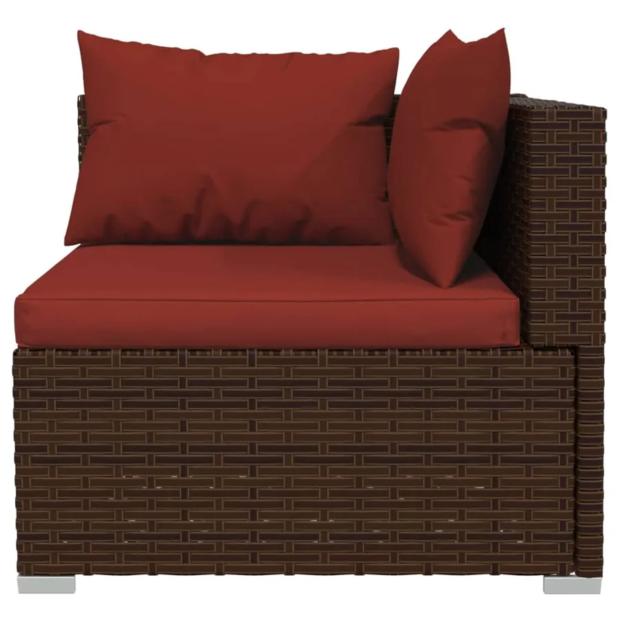 Salon de jardin 3 pcs avec coussins Marron Résine tressée - 6