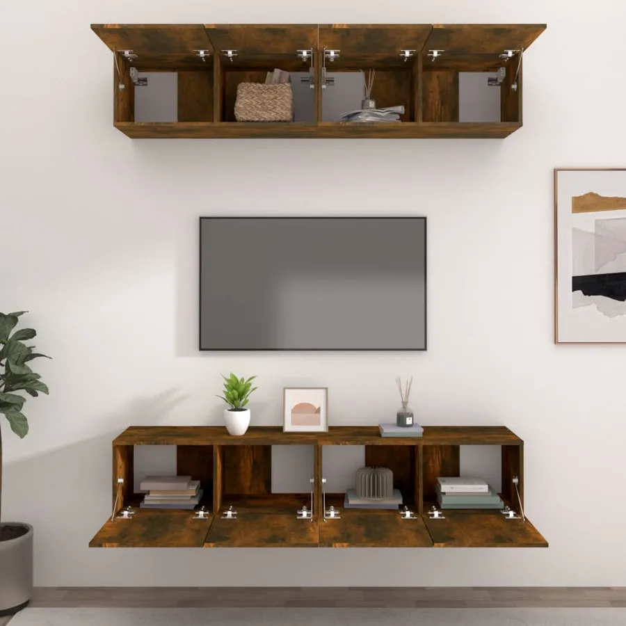 Meubles TV 4 pcs chêne fumé 80x30x30 cm bois d'ingénierie - 3