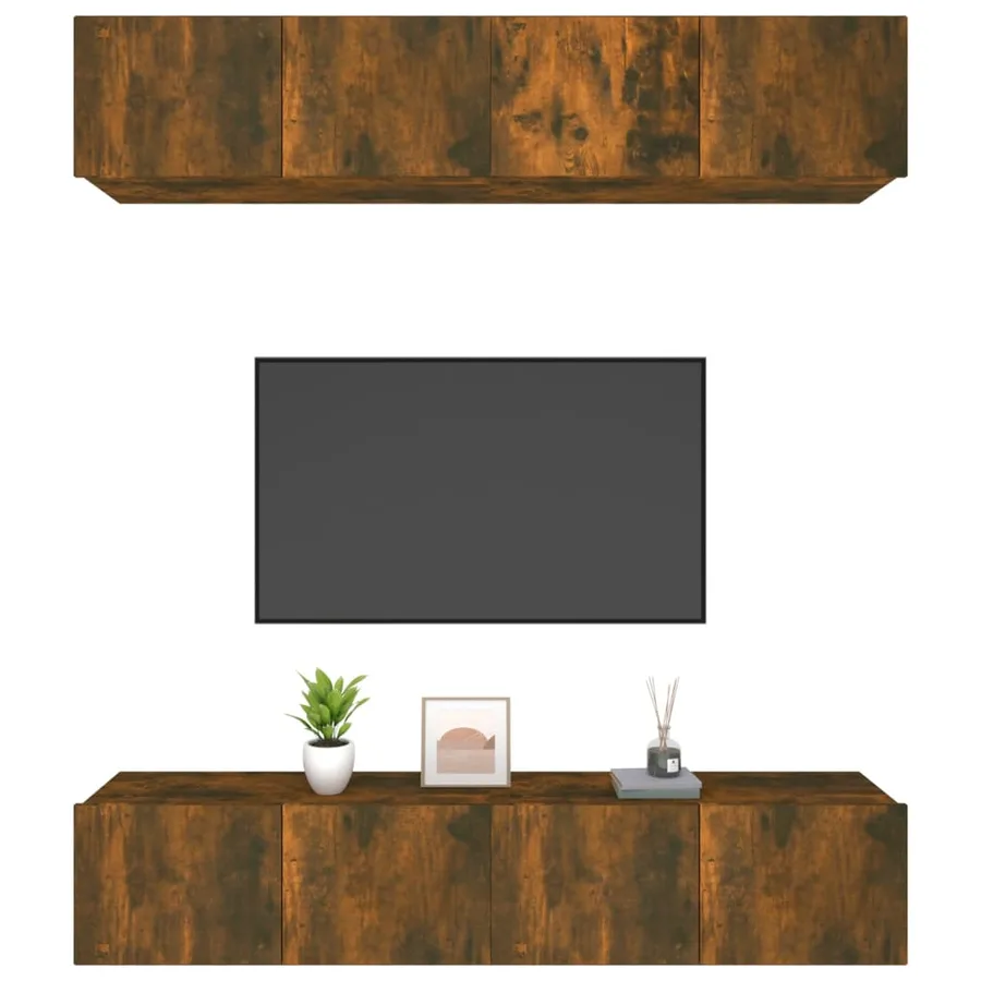 Meubles TV 4 pcs chêne fumé 80x30x30 cm bois d'ingénierie - 4