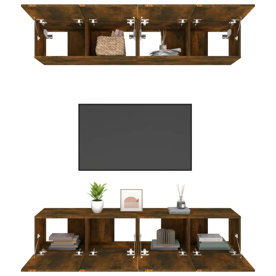 Meubles TV 4 pcs chêne fumé 80x30x30 cm bois d'ingénierie - 5