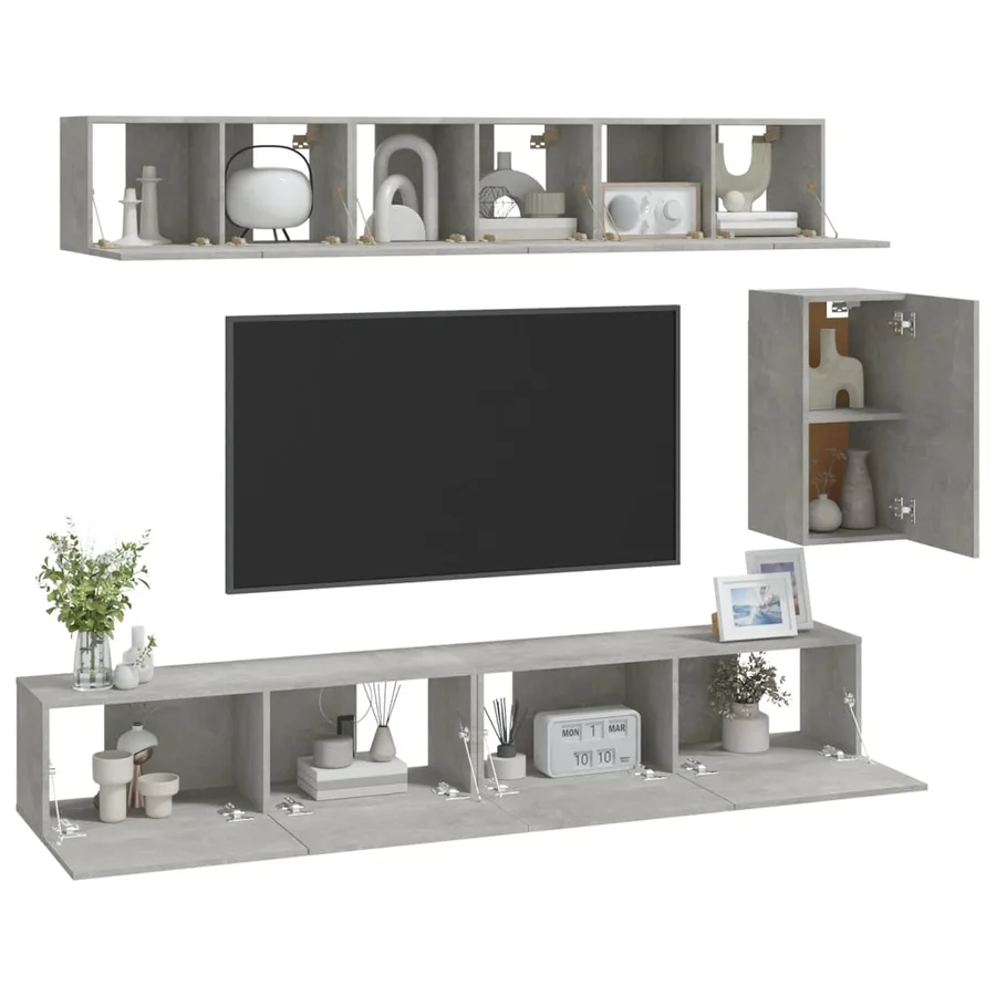 Ensemble de meubles TV 6 pcs Gris béton Bois d'ingénierie - 3