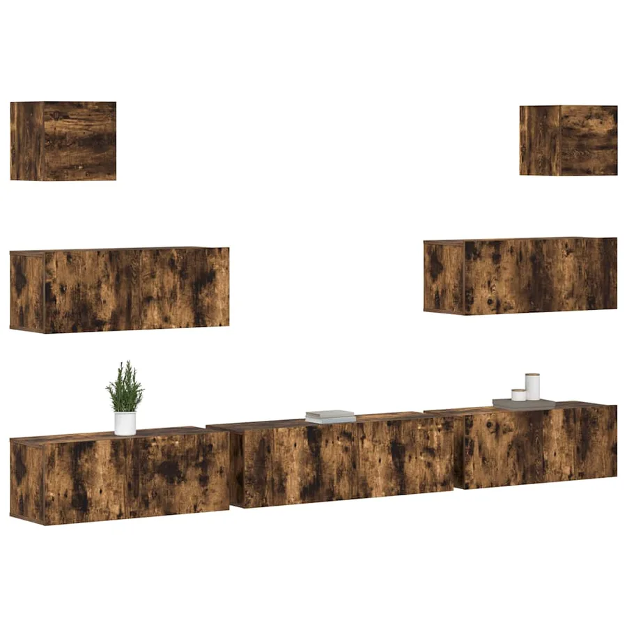 Ensemble de meubles TV 7 pcs Chêne fumé Bois d'ingénierie - 3