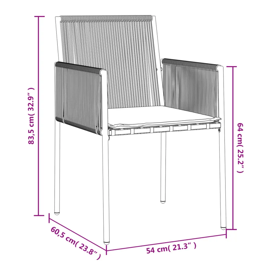 Chaises de jardin et coussins lot de 4 noir 54x60,5x83,5 cm - 9