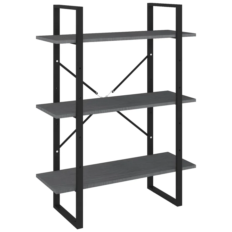 Bibliothèque à 3 niveaux Gris 80x30x105 cm Bois de pin massif - 2