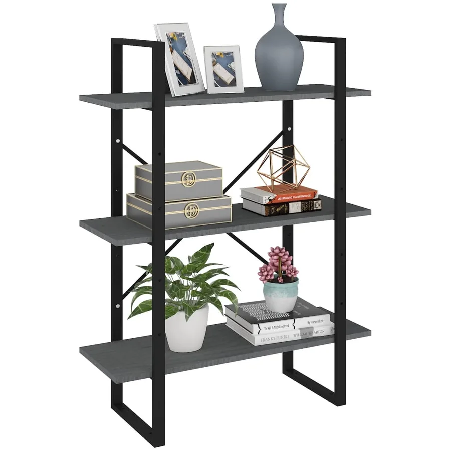 Bibliothèque à 3 niveaux Gris 80x30x105 cm Bois de pin massif - 3