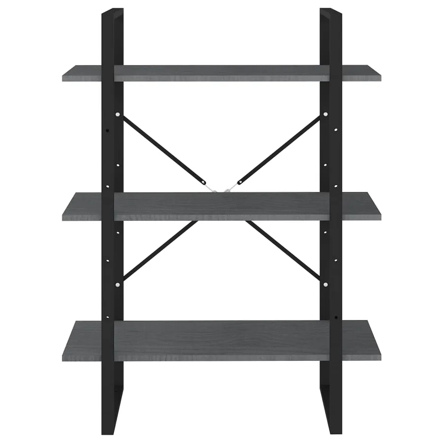 Bibliothèque à 3 niveaux Gris 80x30x105 cm Bois de pin massif - 5