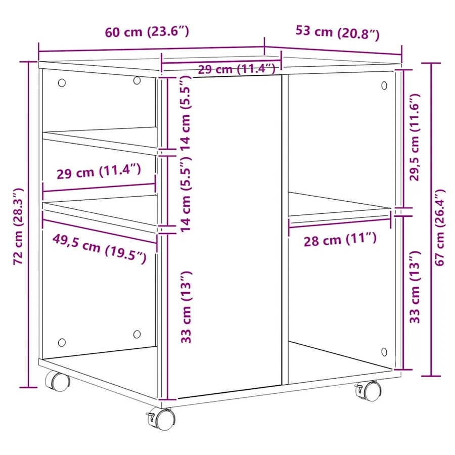 Armoire à roulettes Gris béton 60x53x72 cm Bois d'ingénierie - 9