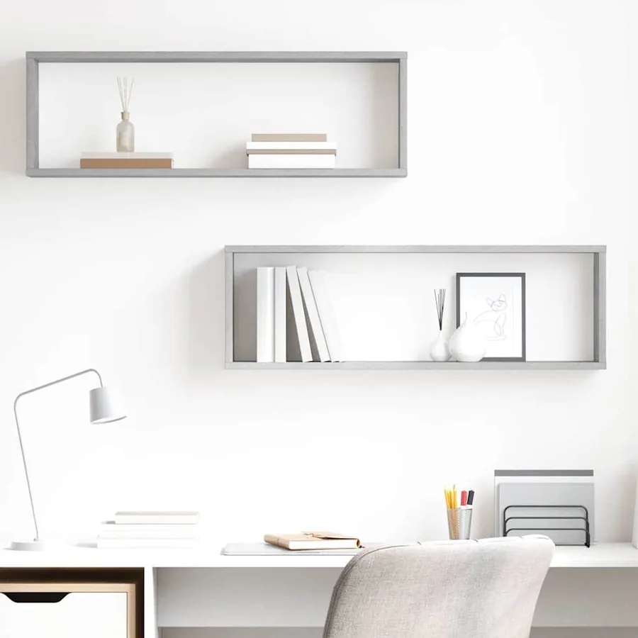 Étagères cube murales 2 pcs gris béton bois d'ingénierie
