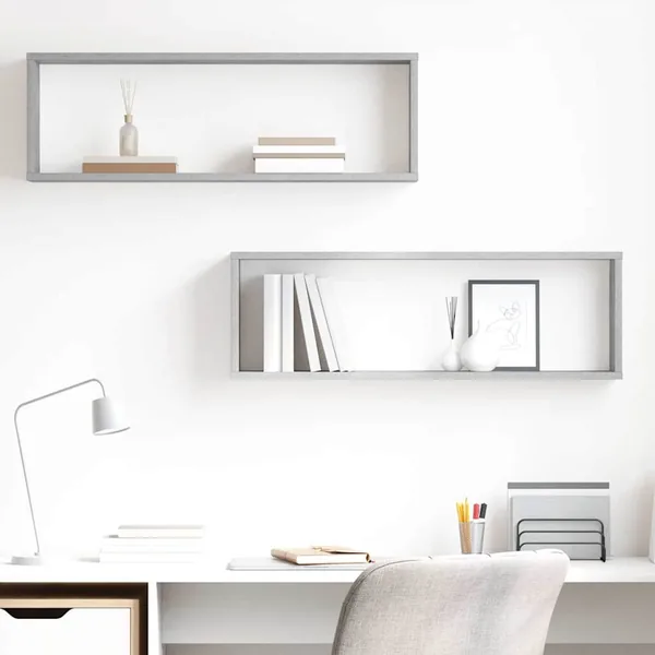 Étagères cube murales 2 pcs gris béton bois d'ingénierie
