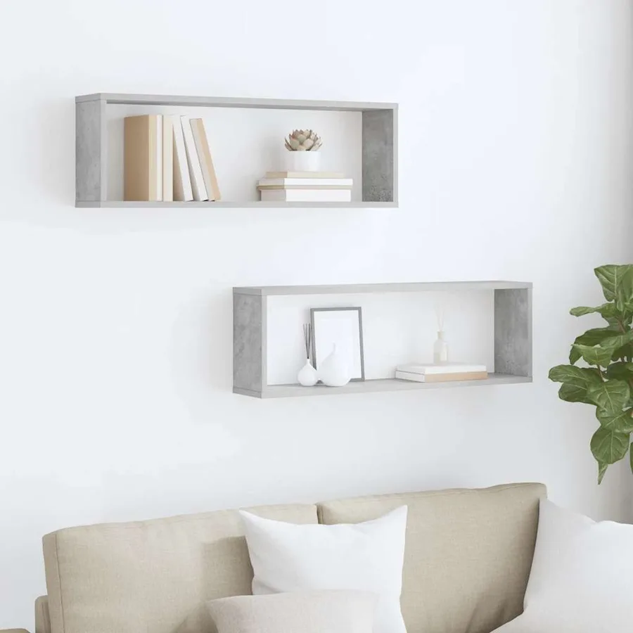 Étagères cube murales 2 pcs gris béton bois d'ingénierie - 3