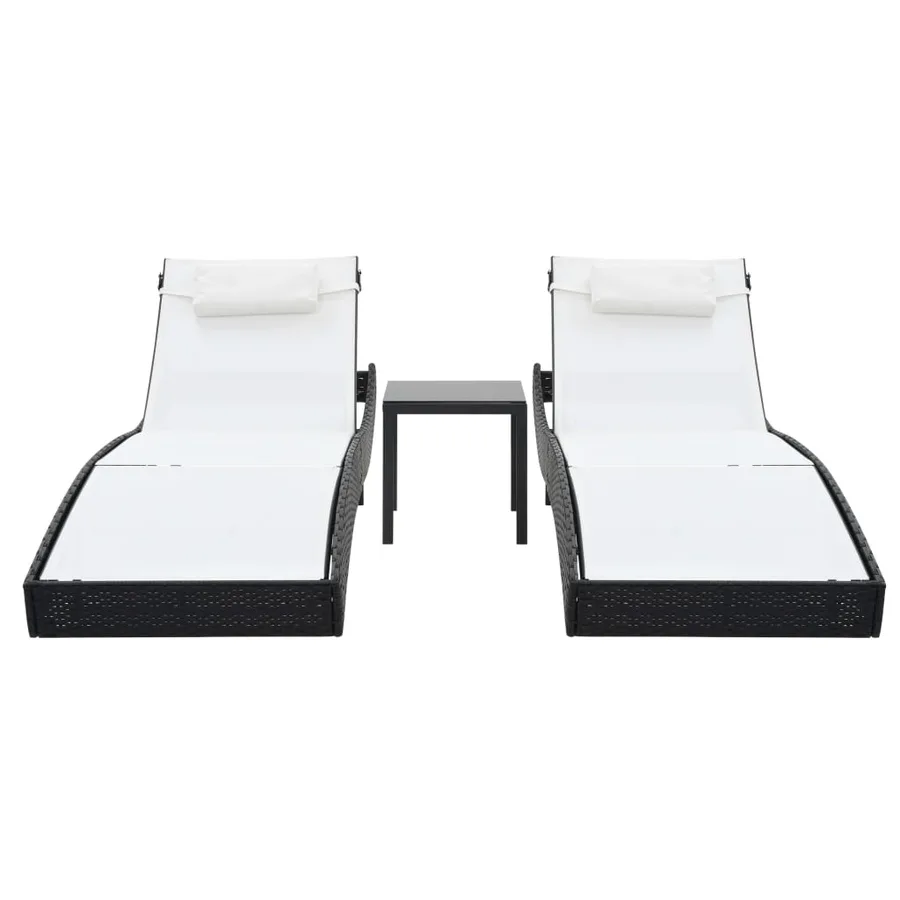 Chaises longues lot de avec table Résine tressée textilène Noir - 2