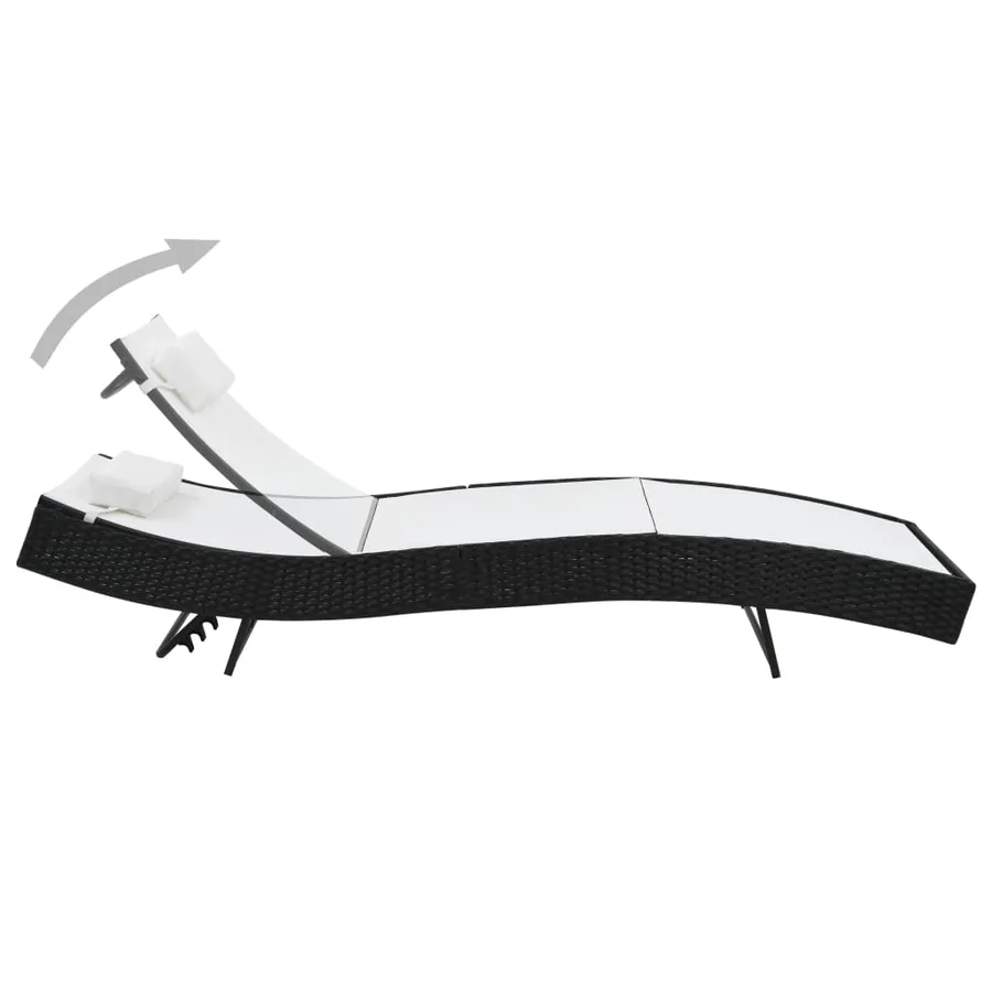 Chaises longues lot de avec table Résine tressée textilène Noir - 5