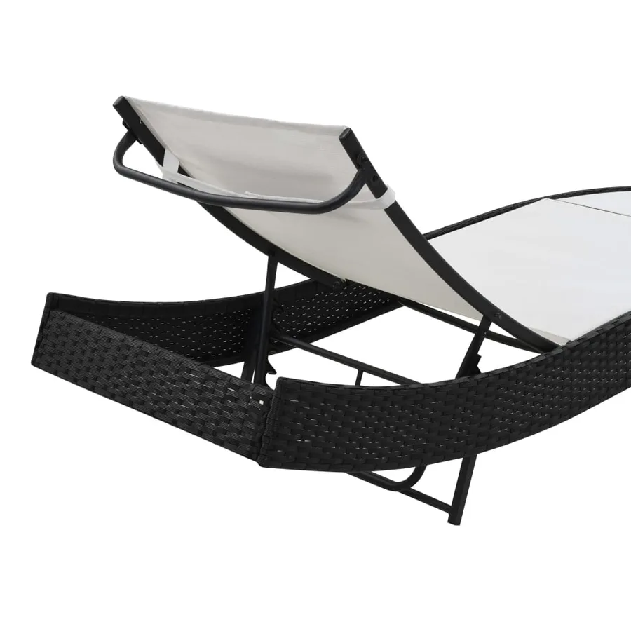 Chaises longues lot de avec table Résine tressée textilène Noir - 7