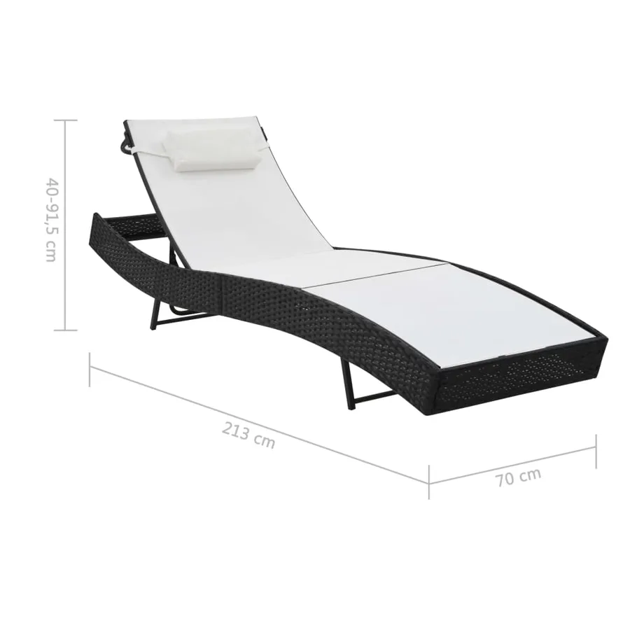 Chaises longues lot de avec table Résine tressée textilène Noir - 9