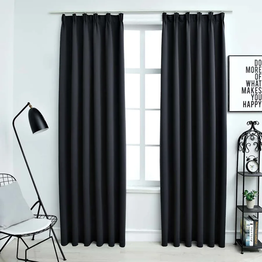 Rideaux occultants avec crochets 2 pcs Noir 140x225 cm