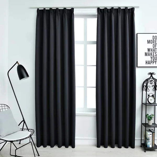 Rideaux occultants avec crochets 2 pcs Noir 140x225 cm