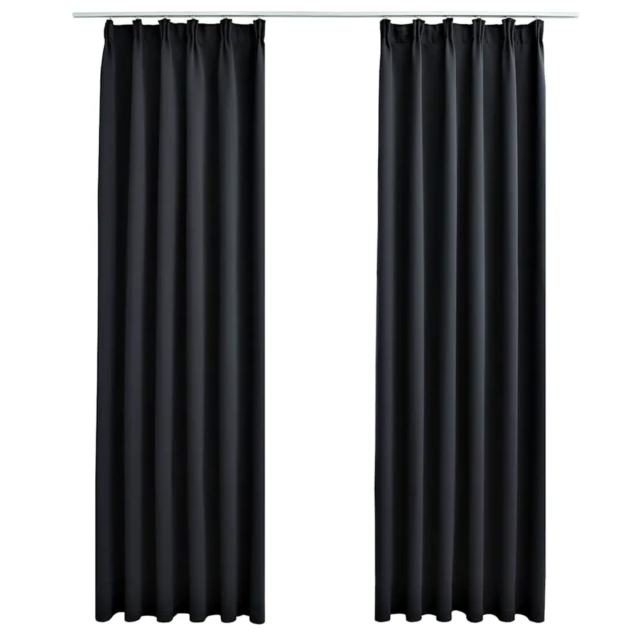 Rideaux occultants avec crochets 2 pcs Noir 140x225 cm - 2