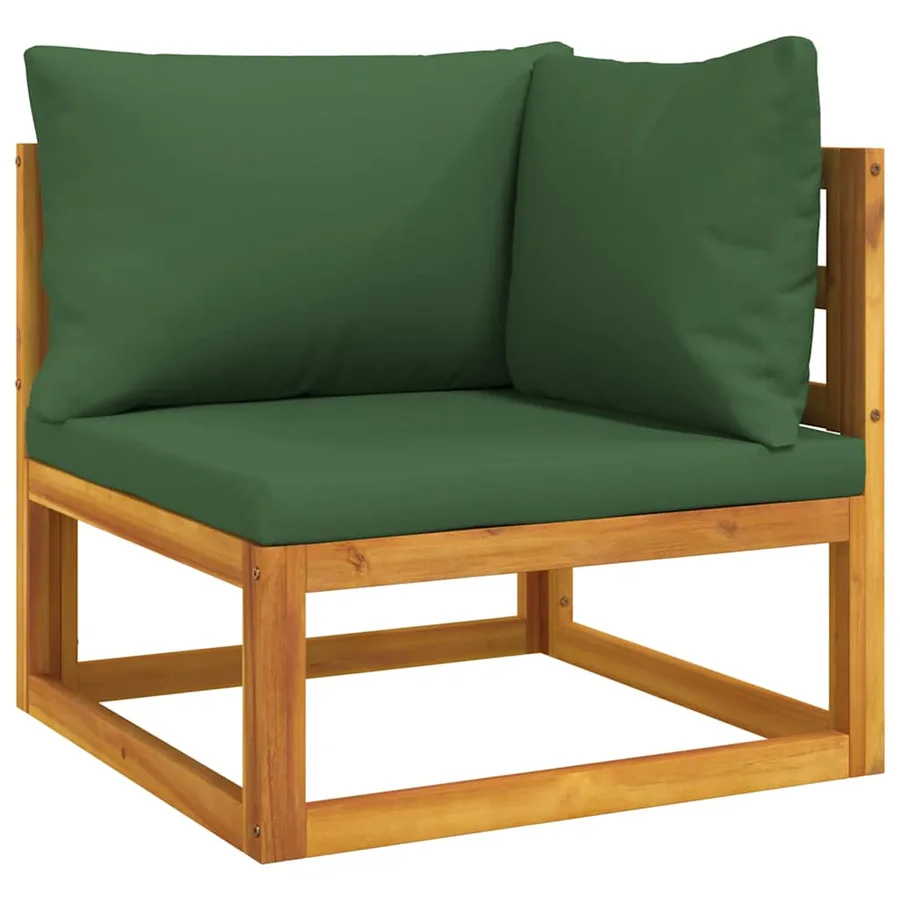 Canapé d'angle sectionnel et coussins verts bois massif acacia - 2