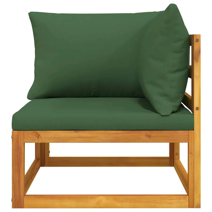Canapé d'angle sectionnel et coussins verts bois massif acacia - 5