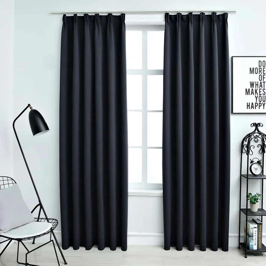 Rideaux occultants avec crochets 2 pcs Anthracite 140x175 cm