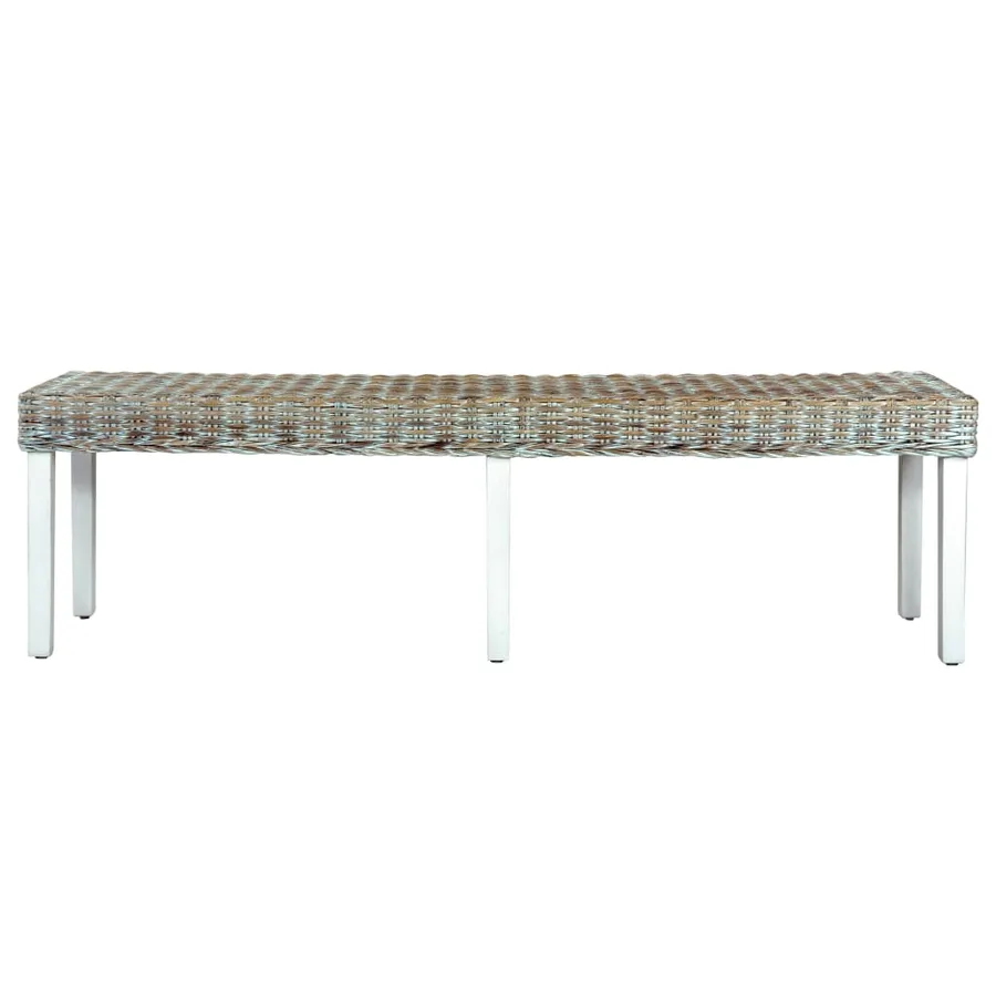 Banc 160 cm Blanc Rotin naturel kubu et bois de manguier massif - 2