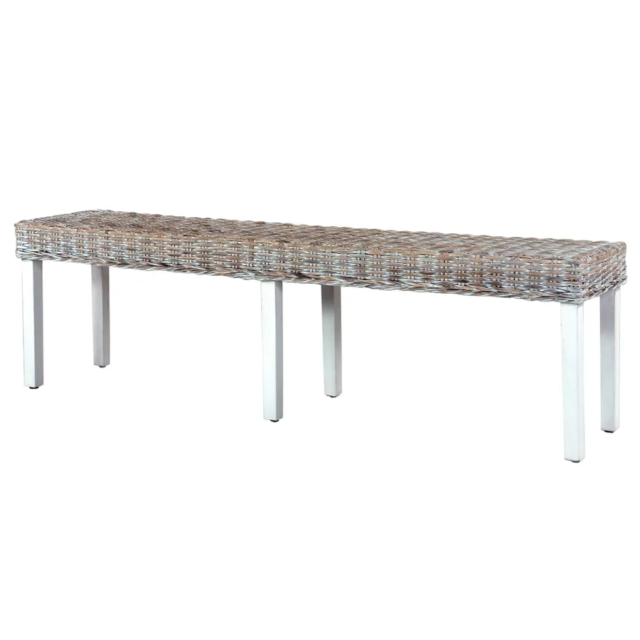 Banc 160 cm Blanc Rotin naturel kubu et bois de manguier massif - 4