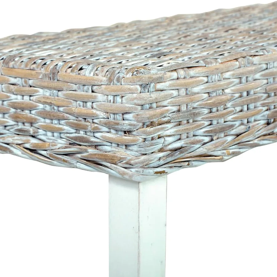 Banc 160 cm Blanc Rotin naturel kubu et bois de manguier massif - 5