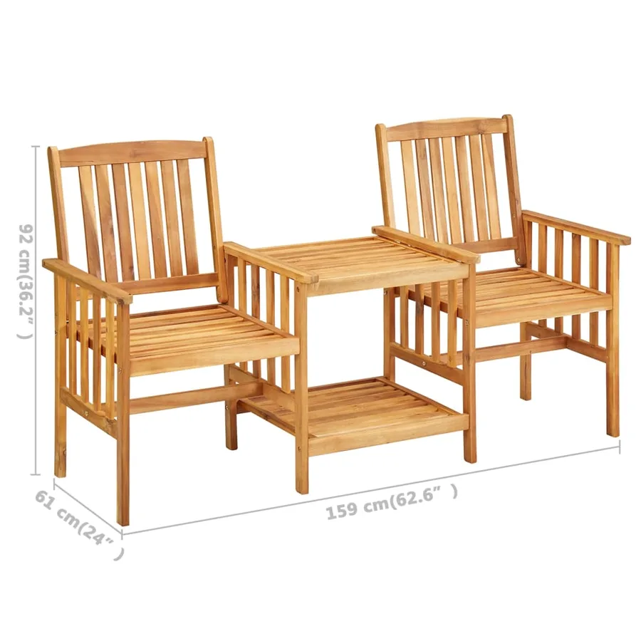 Chaises de jardin avec table à thé et coussins Acacia solide - 10