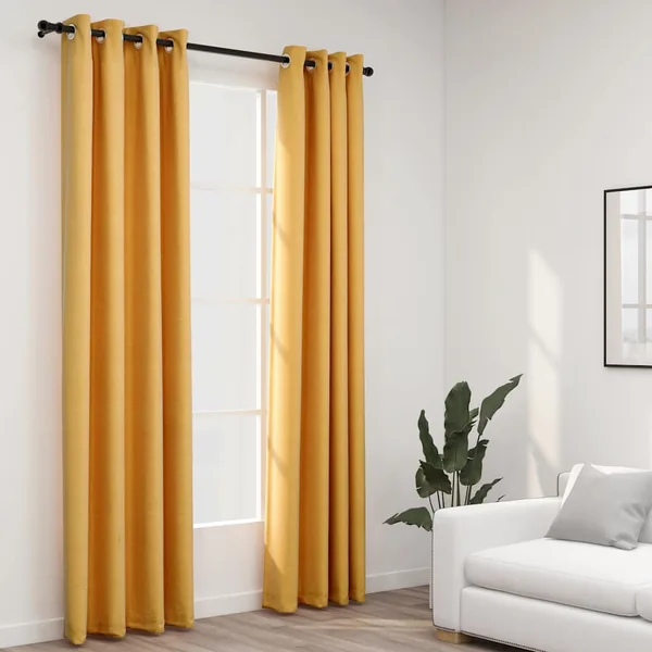 Rideaux occultants Aspect lin à œillets 2 pcs Jaune 140x245 cm