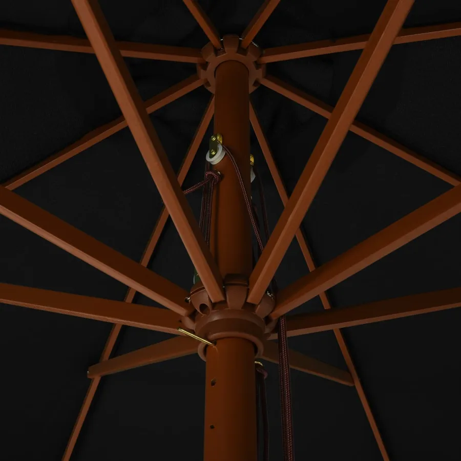 Parasol d'extérieur avec mât en bois 330 cm Noir - 4