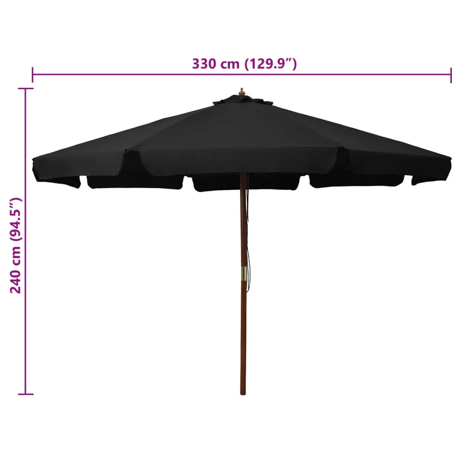 Parasol d'extérieur avec mât en bois 330 cm Noir - 5