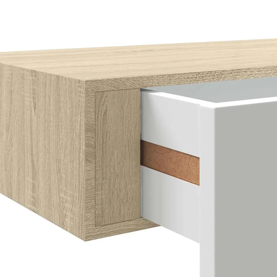 Étagère murale à tiroirs Chêne et blanc 60 x 23,5 x 10 cm MDF - 10