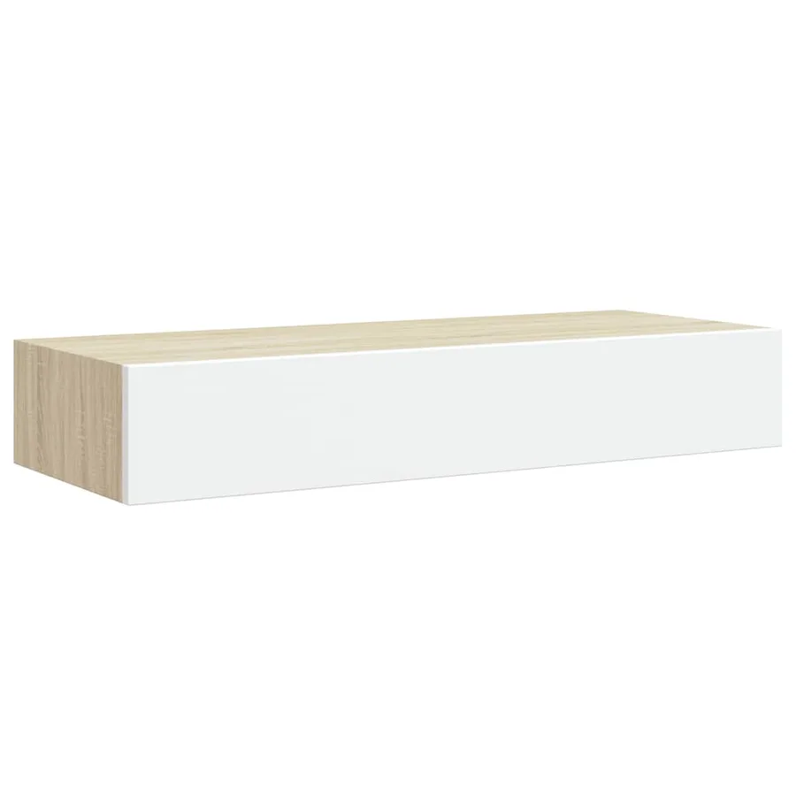 Étagère murale à tiroirs Chêne et blanc 60 x 23,5 x 10 cm MDF - 5